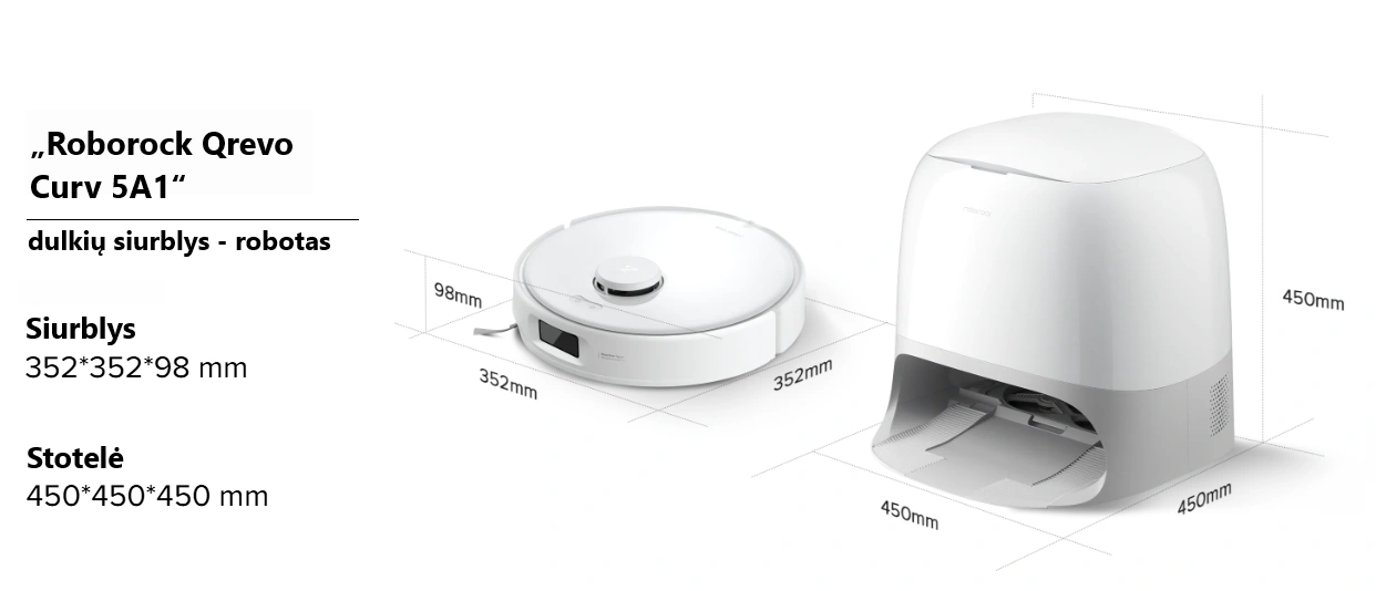 Roborock Qrevo Curv 5A1 dulkių siurblys - robotas, balta, 16 nuotrauka